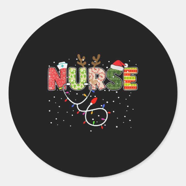Stethoscope Santa Hat Reindeer Xmas Christmas Nurs Classic Round Sticker (Front)
