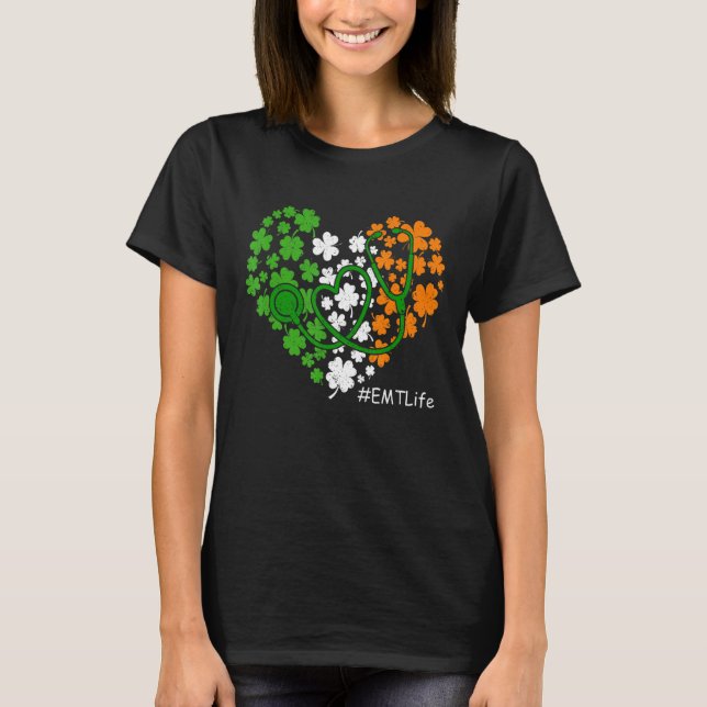 Stethoscope Shamrock Heart Emt Life Nurse St Patri T-Shirt (Front)