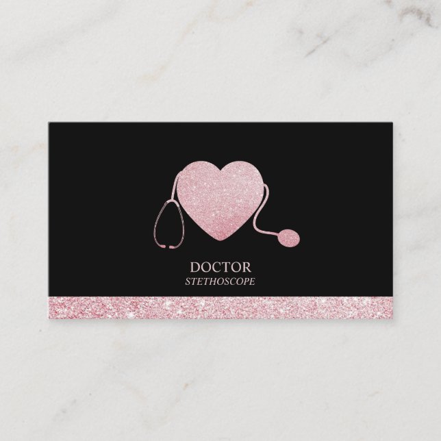 Stethoscope Sparkling Heart Business Card (Front)