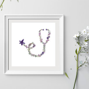 Stethoscope Watercolor Flowers Doctor Nurse Poster