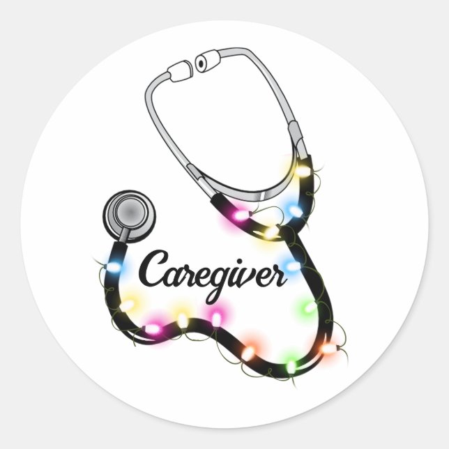Stethoscope With Christmas Lights Merry Xmas Nurse Classic Round Sticker (Front)