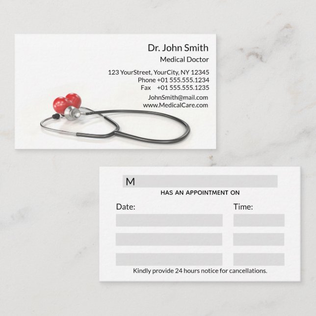 Stethoscope with Heart | Medical Care & Healthcare Appointment Card (Front/Back)
