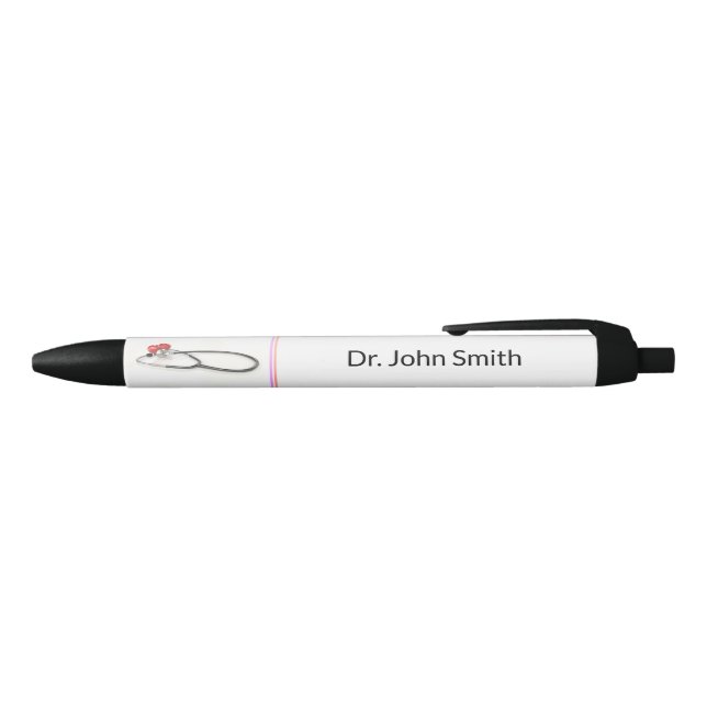 Stethoscope with Heart | Medical Care & Healthcare Black Ink Pen (Top)
