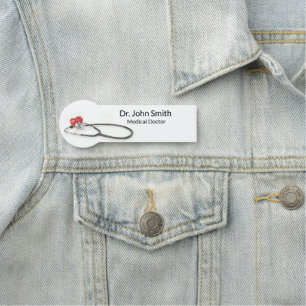 Stethoscope with Heart   Medical Care & Healthcare Name Tag