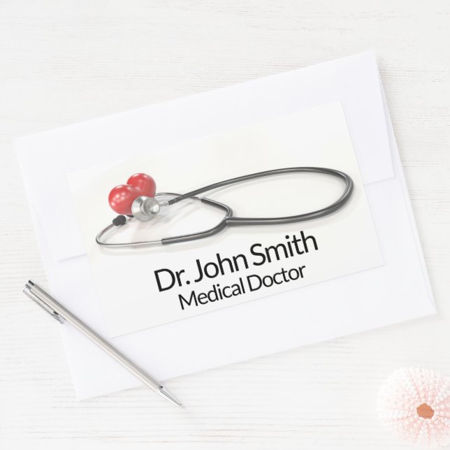 Stethoscope with Heart | Medical Care & Healthcare Rectangular Sticker (Envelope)