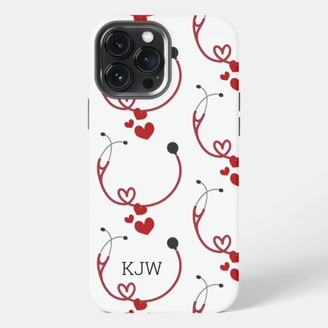 Stethoscopes and Hearts Monogram  iPhone Case (Back)