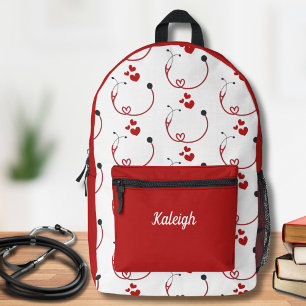 Stethoscopes and Hearts Monogram Printed Backpack