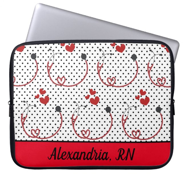 Stethoscopes, Hearts and Polka Dots Signature Laptop Sleeve (Front)