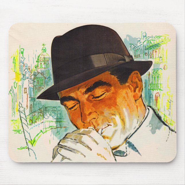 Stetson hat man lighting a cigarette mouse mat (Front)