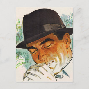 Stetson hat man lighting a cigarette postcard