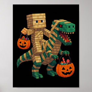 Steve Riding Mummy Dinosaur T Rex Halloween Funny  Poster