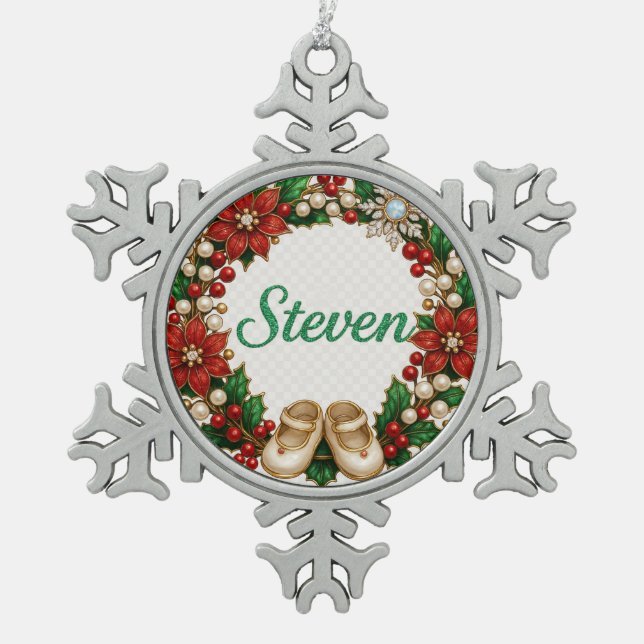 Steven Baby’s First Christmas Snowflake Ornament (Front)