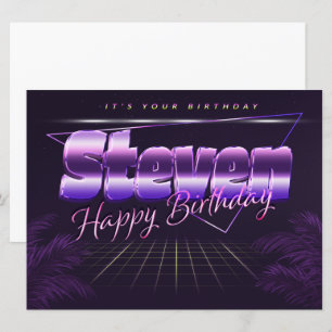 Steven Name Vorname lila retro Karte Geburtstag Card