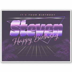Steven Name Vorname lila retro Sticker Geburtstag