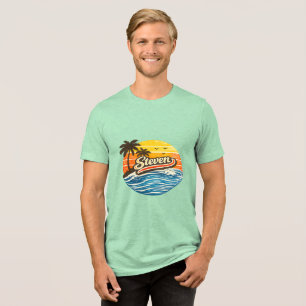Steven Retro Sunset Name Design Tri-Blend Shirt