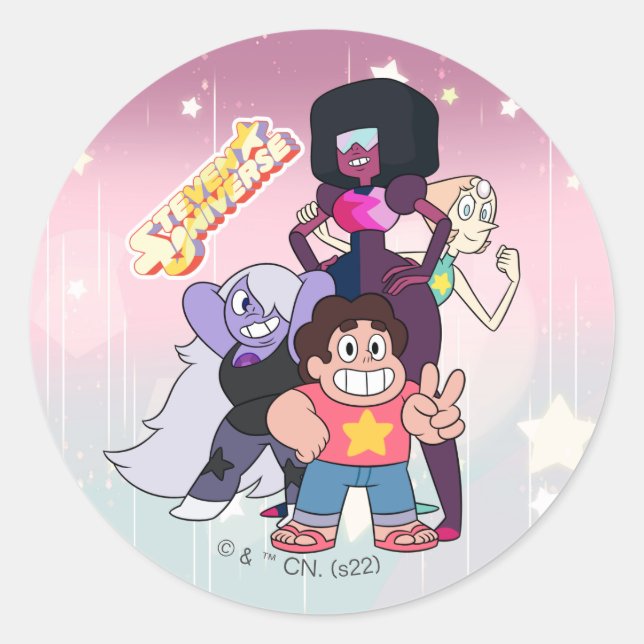 Steven Universe | Crystal Gem Group Pose Classic Round Sticker (Front)