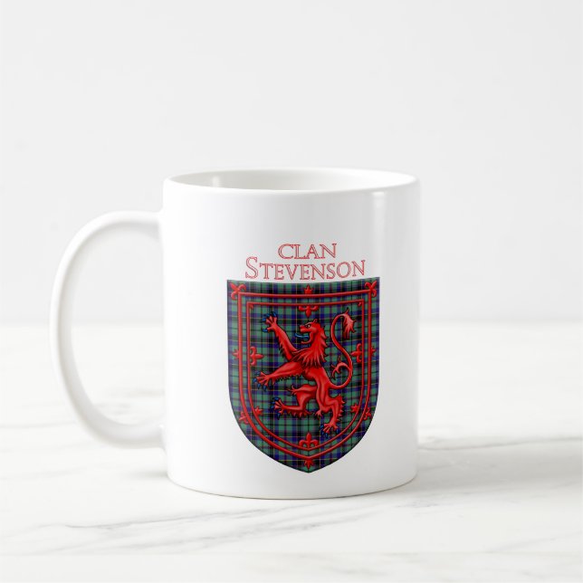 Stevenson Tartan Scottish Plaid Lion Rampant Coffee Mug (Left)