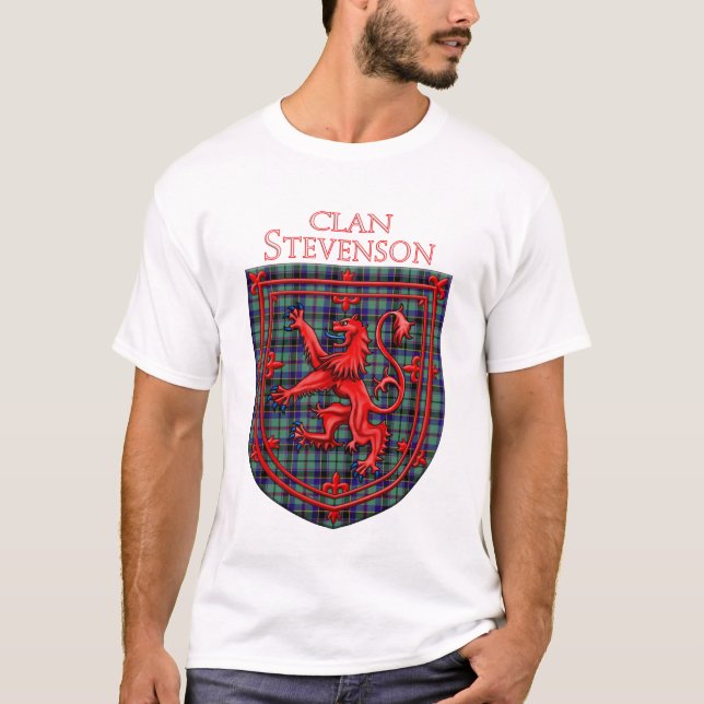 Stevenson Tartan Scottish Plaid Lion Rampant T-Shirt (Front)