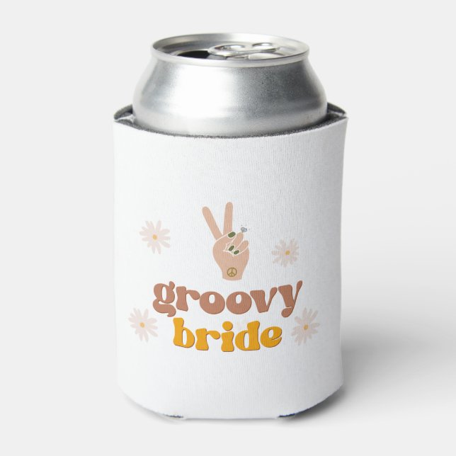 STEVIE Groovy Bride Retro 70's Hippie Themed Bach Can Cooler (Can Front)