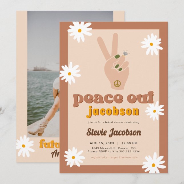 STEVIE Retro 70s Daisy Peace Out Bridal Shower Invitation (Front/Back)