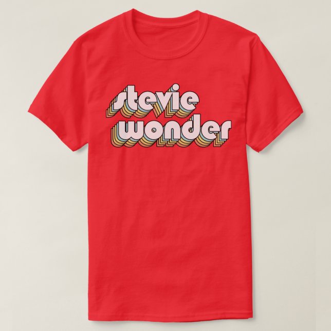 Stevie Wonder Retro Rainbow Typography Faded Style T-Shirt (Design Front)