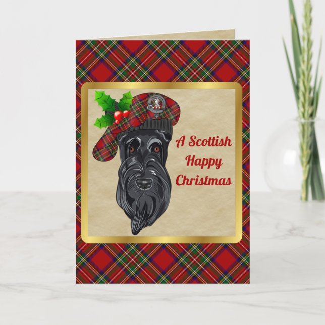 Stewart Badge & Tartan Personalised Christmas Card (Front)