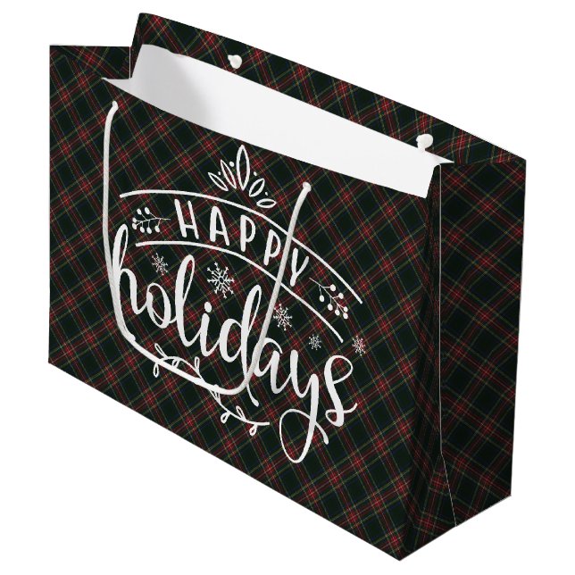 Stewart Black Modern  Scottish Tartan Christmas Large Gift Bag (Front Angled)