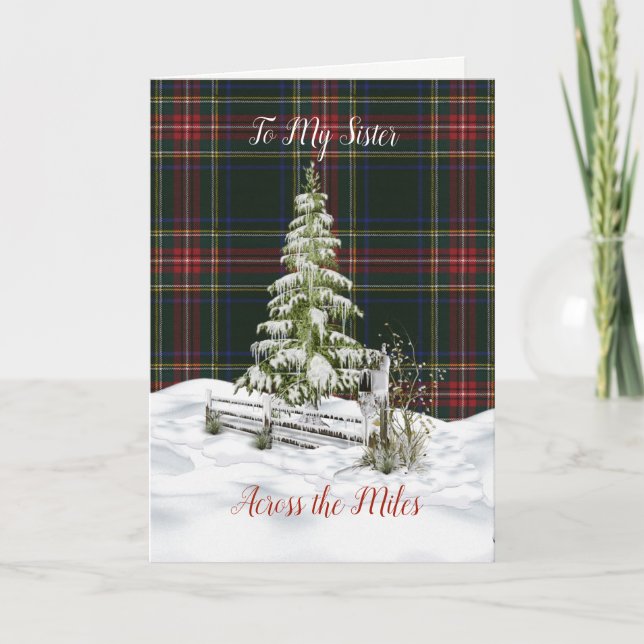 Stewart Black Modern Tartan Sister Christmas Holiday Card (Front)