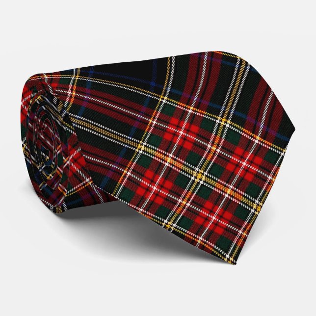 Stewart Black Original Scottish Tartan Neck Tie (Rolled)