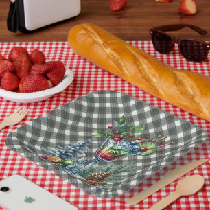 Stewart Blue Scottish Tartan Christmas Paper Plate