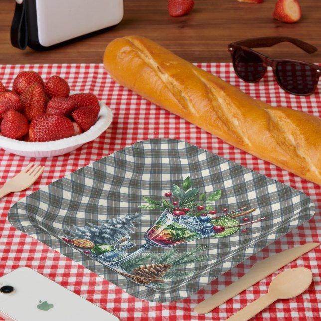 Stewart Blue Scottish Tartan Christmas Paper Plate (Picnic)