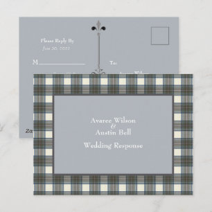 Stewart Blue Tartan Wedding Response Postcard