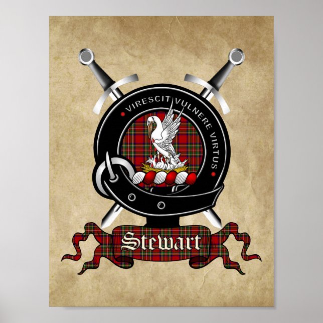 Stewart Clan Badge & Tartan 8.5x11 Poster (Front)