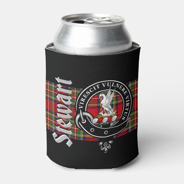 Stewart Clan Badge & Tartan Can Cooler (Can Front)
