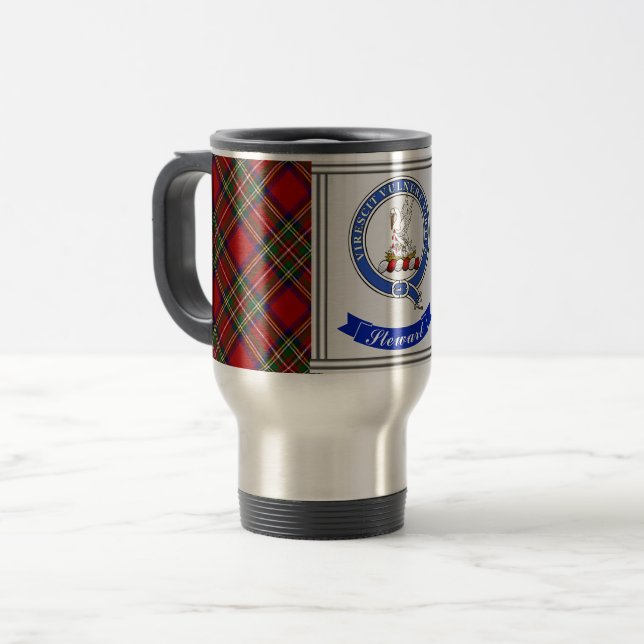 Stewart Clan Badge & Tartan Personalised Travel Mug (Front Left)