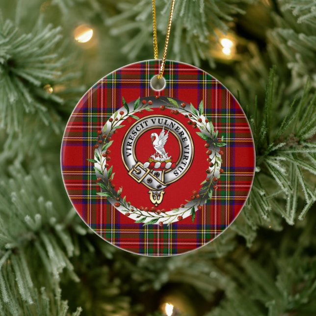Stewart Clan Badge & Tartan Personalized Xmas Ceramic Tree Decoration (Tree)