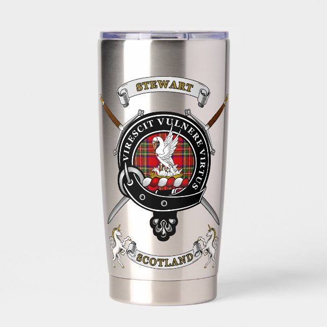 Stewart Clan Badge Tartan & Swords Insulated Tumbler (Front)