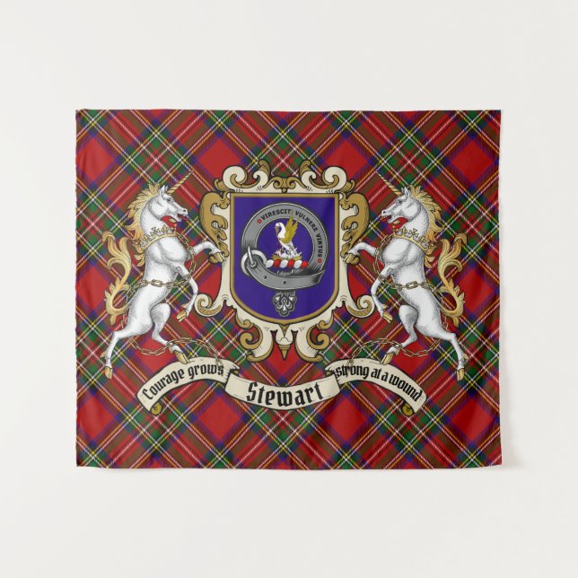 Stewart Clan Badge & Unicorns w/Tartan  Tapestry (Front (Horizontal))