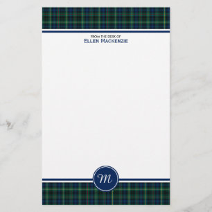 Stewart Clan Hunting Tartan Green Plaid Monogram Stationery