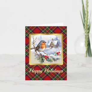 Stewart Crest & Tartan w/Robin Personalised Xmas Card