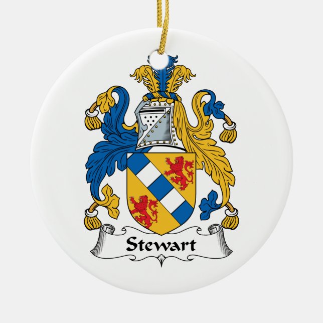 Stewart Family Crest Ceramic Tree Decoration (Front)