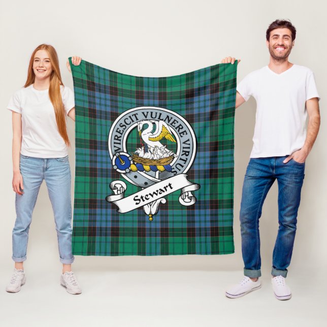 Stewart Old Ancient Clan Badge Tartan Plaid Fleece Blanket (In Situ)