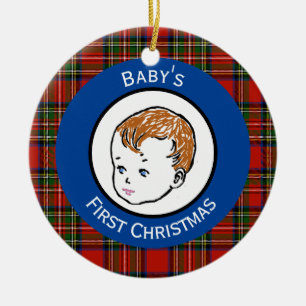 Stewart Plaid Redhead Baby's First Christmas Ceramic Tree Decoration