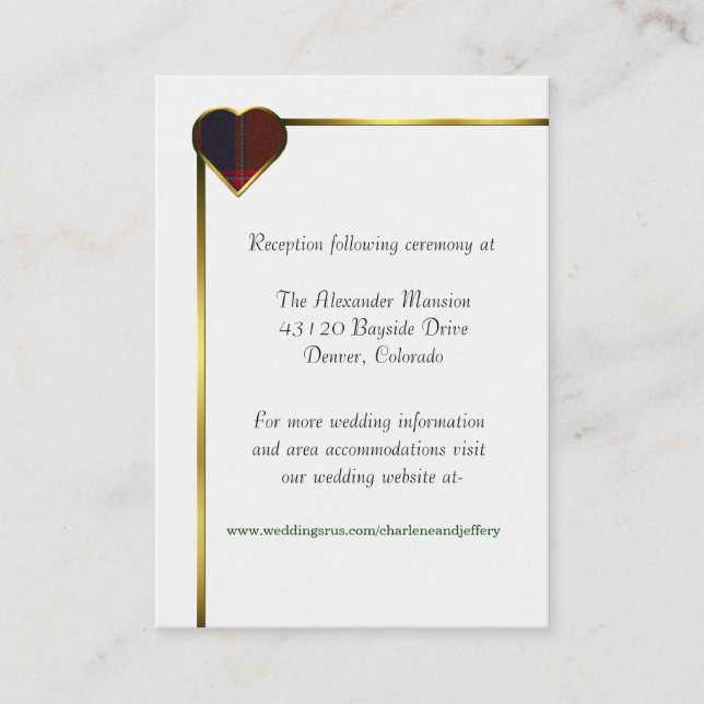 Stewart Red Plaid Heart Wedding Enclosure Card (Front)
