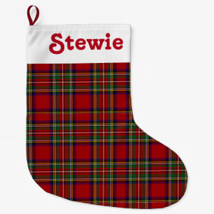 Stewart Royal Tartan Red Plaid Customise Name Large Christmas Stocking