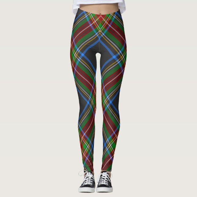 Stewart Stuart Black Clan Tartan Plaid Leggings (Front)