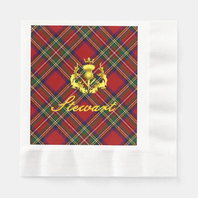 Stewart Tartan & Gold Crowned Thistle Napkin (Front)