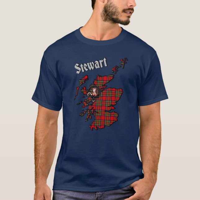 Stewart Tartan Map & Badge T-Shirt (Front)