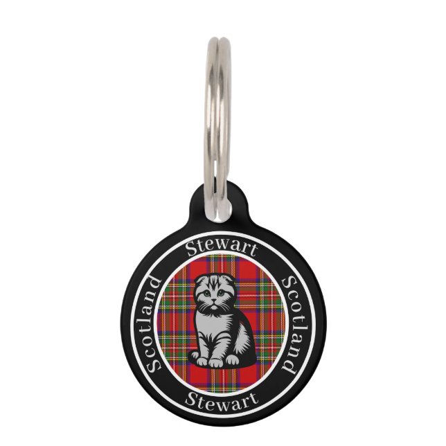 Stewart Tartan & Scottish Kitty Personalised  Pet Tag (Front)