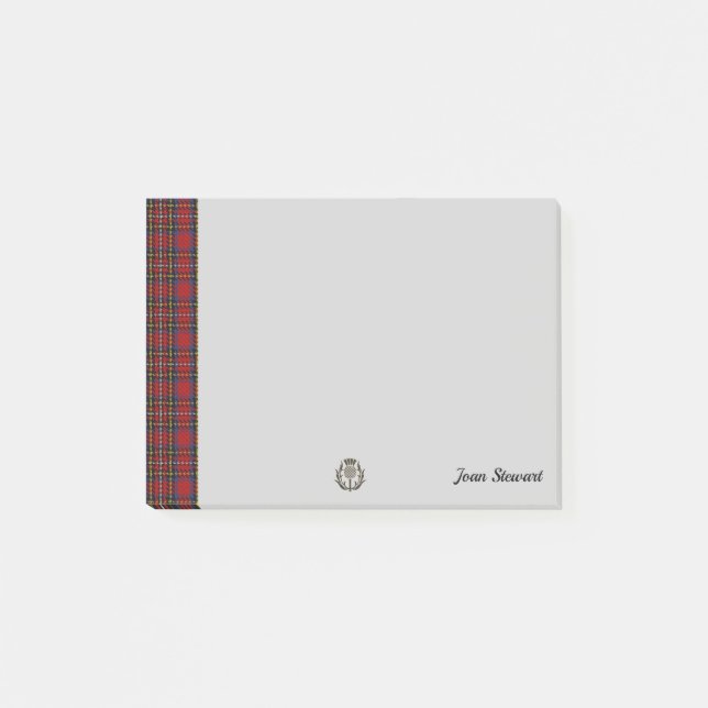 Stewart Tartan & Scottish Thistle Personalised Post-it Notes (Front)
